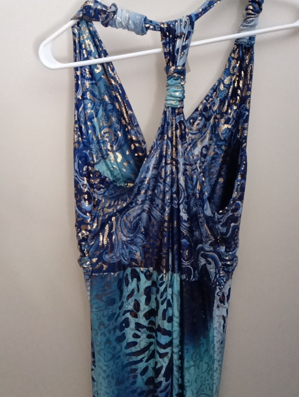 SHORELNE V-Neck Teal Ombre Maxi Dress with Abstract Print SIZE 3 XL BUT LOOK XL - Picture 6 of 8